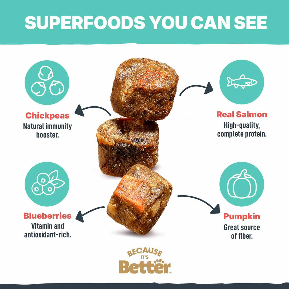 Because It’s Better: verduras enteras visibles para una comida equilibrada.