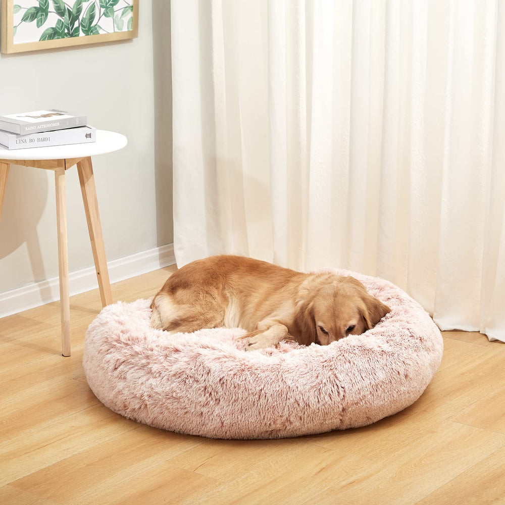 Bedfolks Cama donut rosada 36, arco alto para cuello y cabeza.