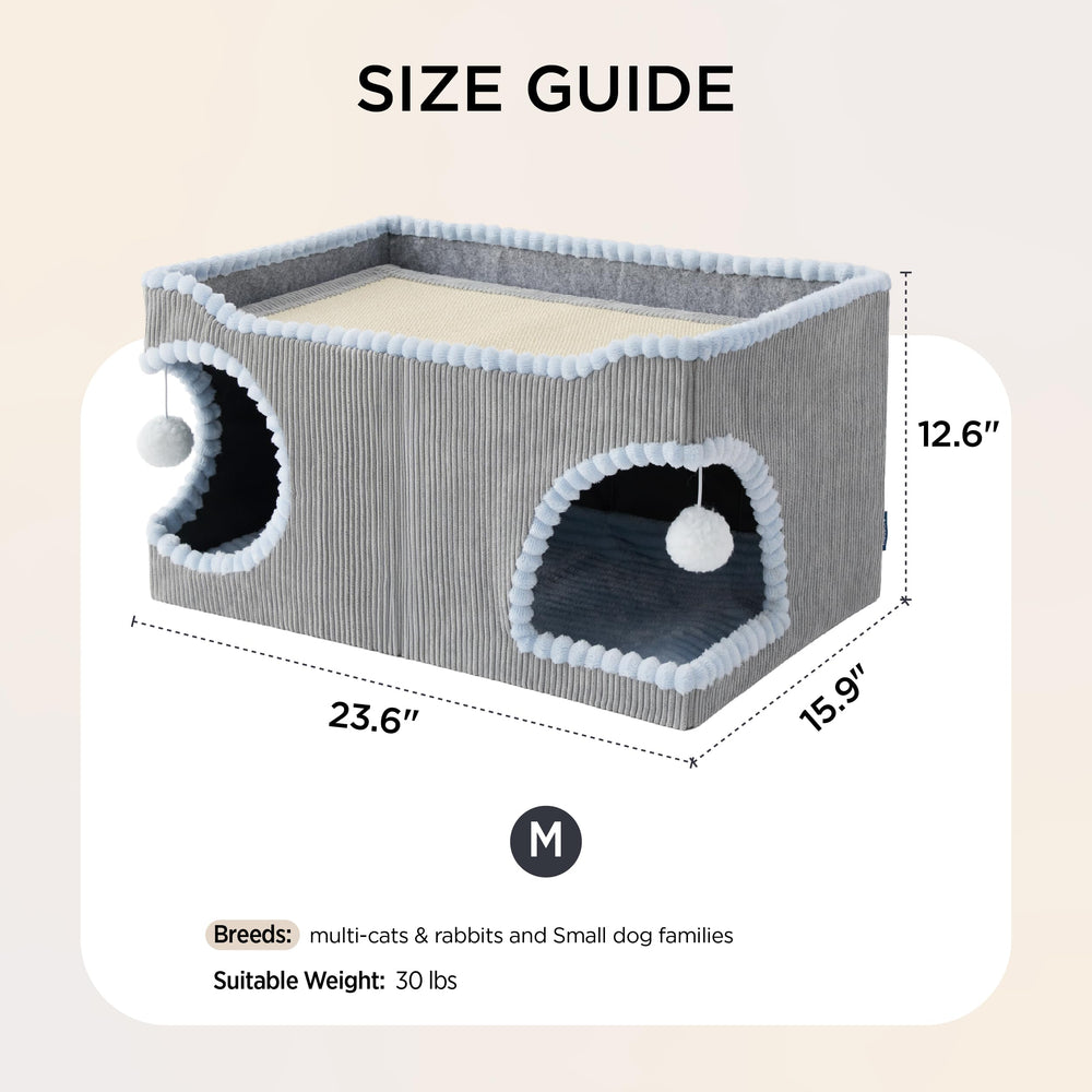 Bedsure cama para gatos grande, detalle en tela pana suave y atractiva.