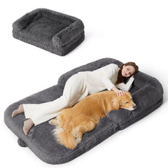 Bedsure cama humano-perro plegable de gran tamaño para casa o picnic, comodidad flexible.