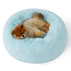 Bedsure Cama Donut para perros: pelaje esponjoso para dormir cómodo.