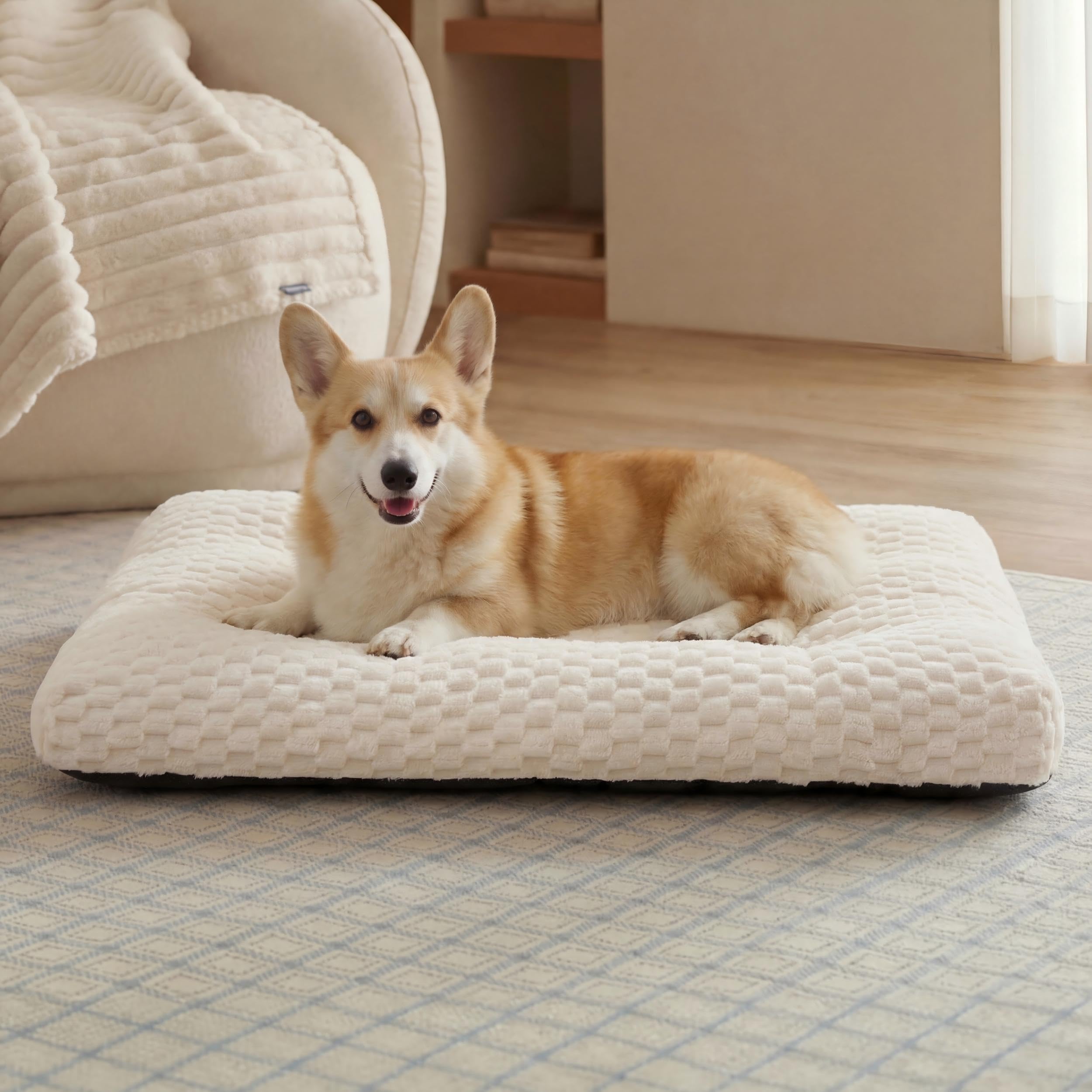 Bedsure cama para perro jaula grande crema: suave felpa para dormir profundo