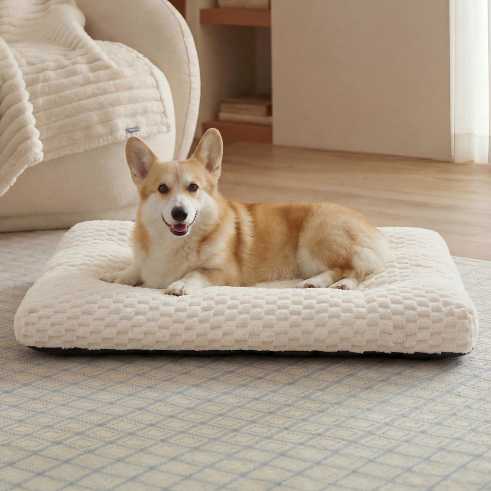 Bedsure cama para perro jaula grande crema: suave felpa para dormir profundo
