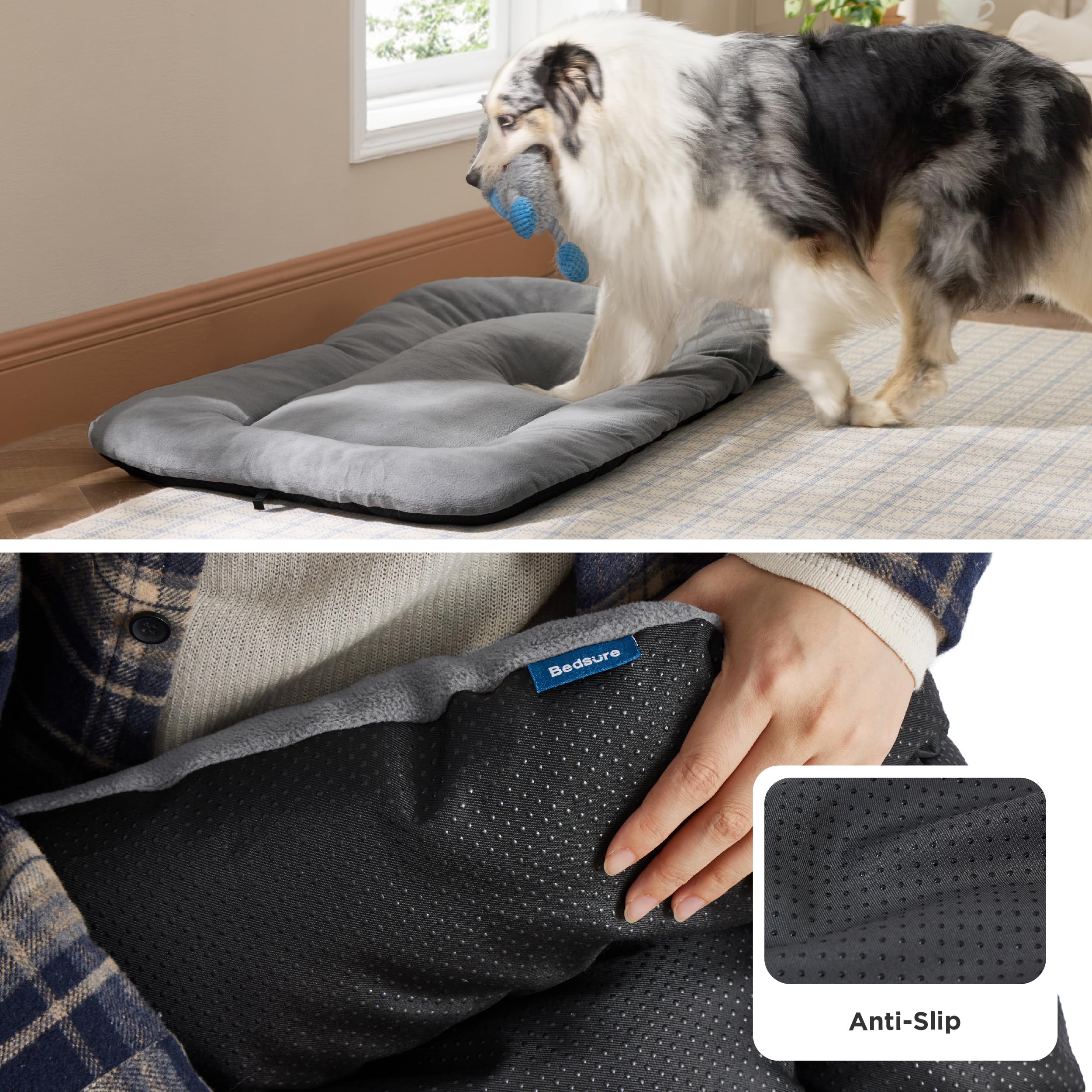 Bedsure funda de felpa gris claro, diseño suave para interiores modernos.