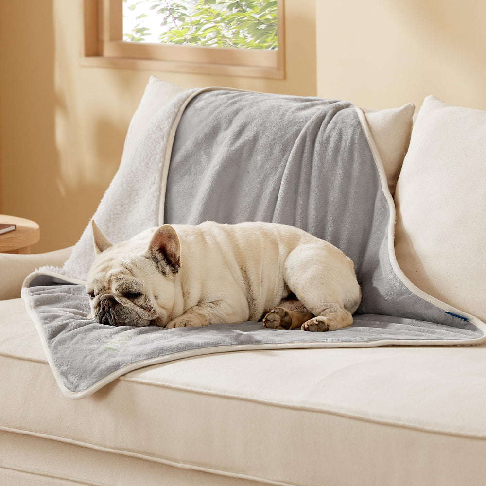 Manta impermeable Bedsure para mascotas protegiendo sofá y suelo