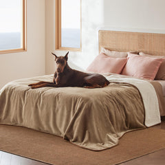 Manta Bedsure impermeable para cama con sherpa, protege contra líquidos y frío.