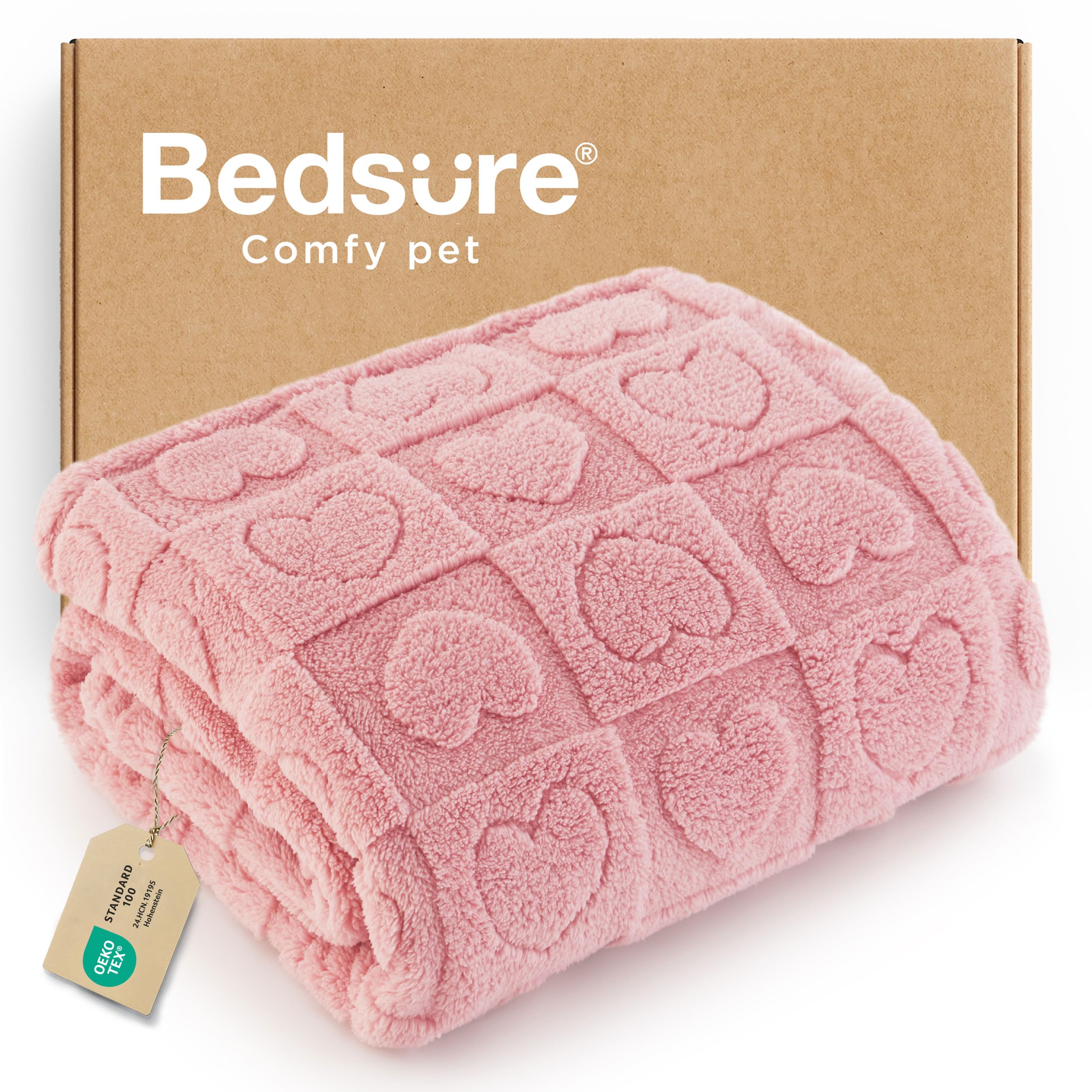 Bedsure manta para perro pequeño en rosa, ideal para siestas cómodas en casa.