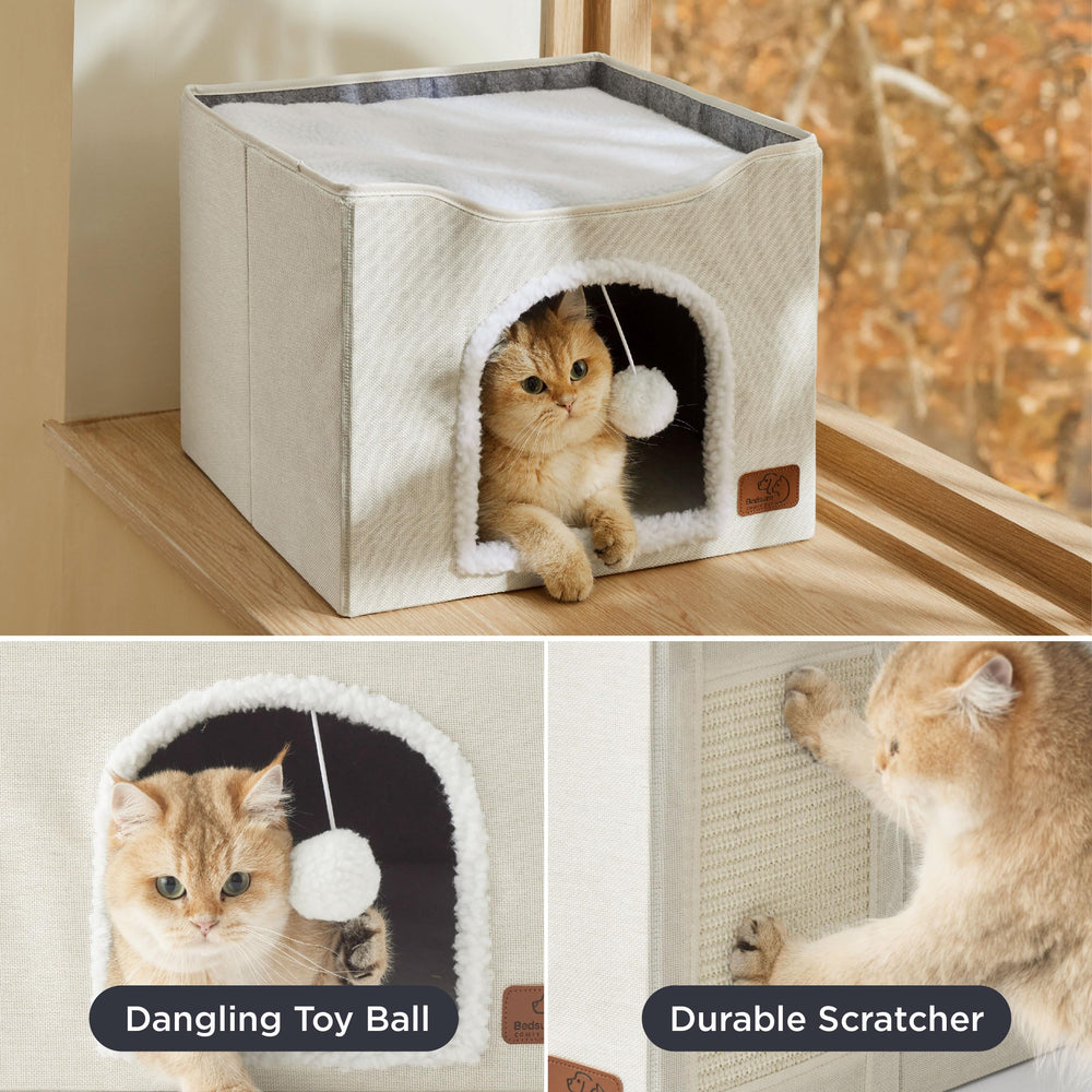 Bedsure tablero rasca de sisal para gatos, promueve juego y afianza el uso.