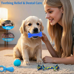 Beiker juguete de dentición de goma azul, ayuda a aliviar molestias de dientes.