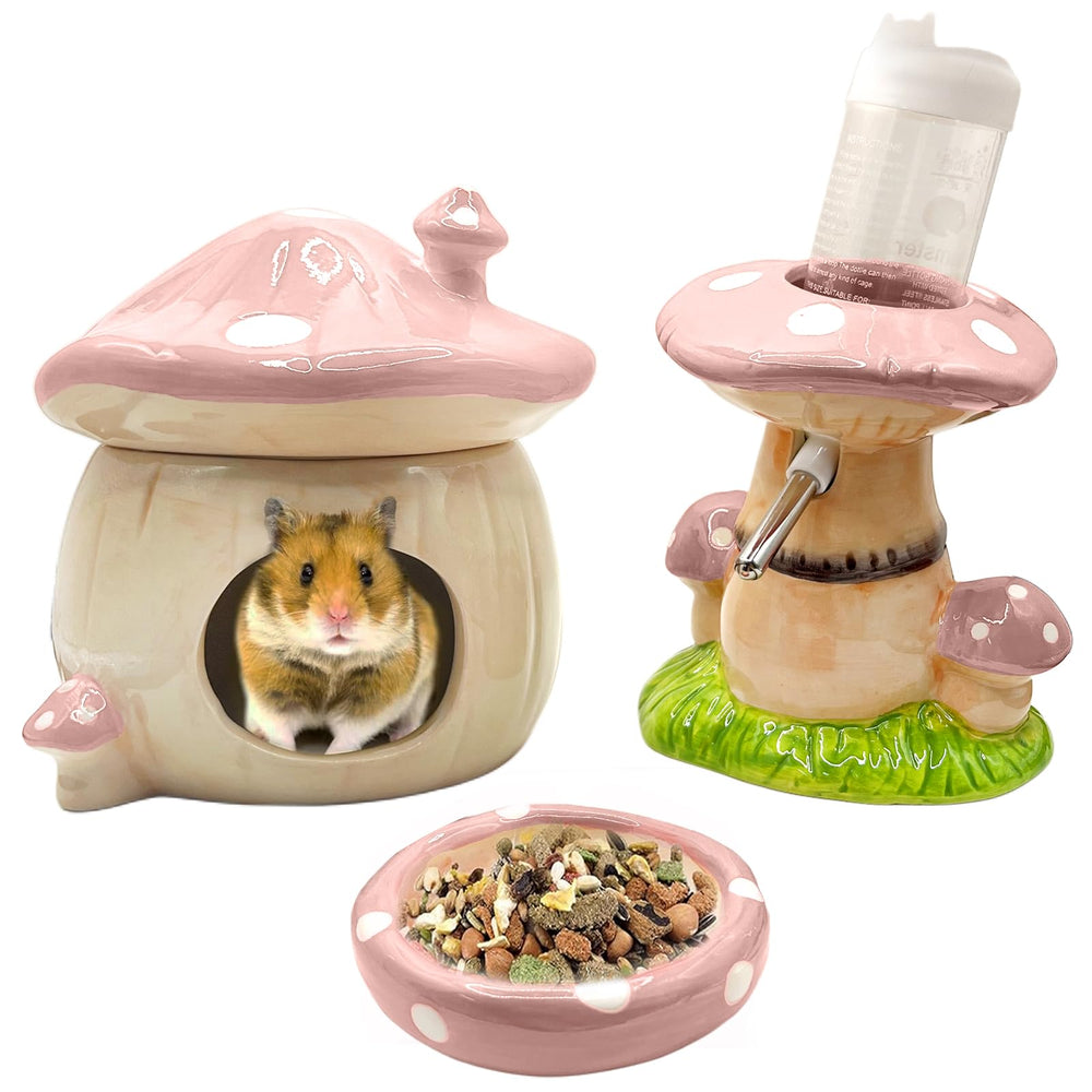 BELEATAL refugio hongo ceramico, espacio cómodo para descansar y acurrucarse del hamster.