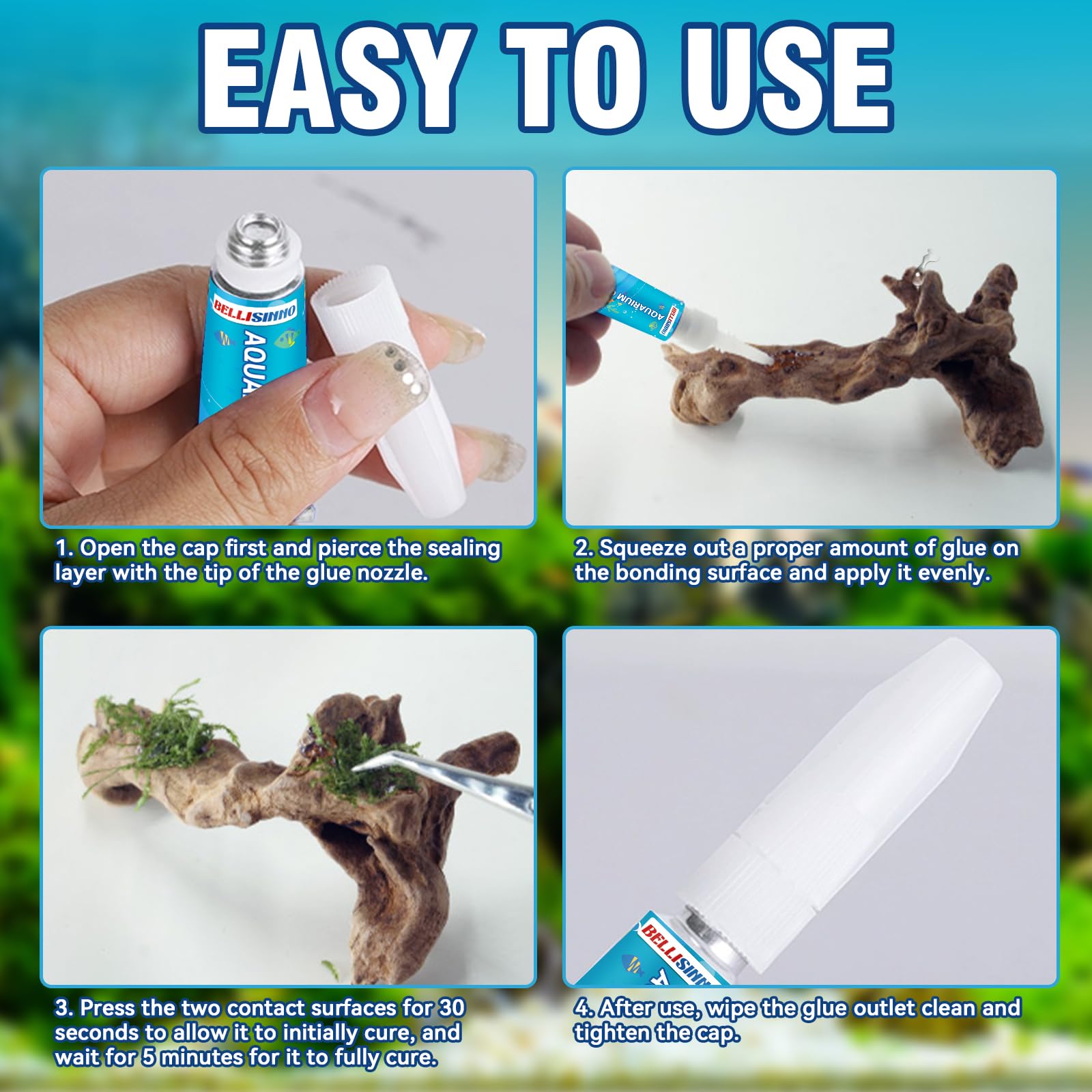 Bellisinno adhesivo para acuario, ideal para musgo, fija con seguridad en rocas y madera.
