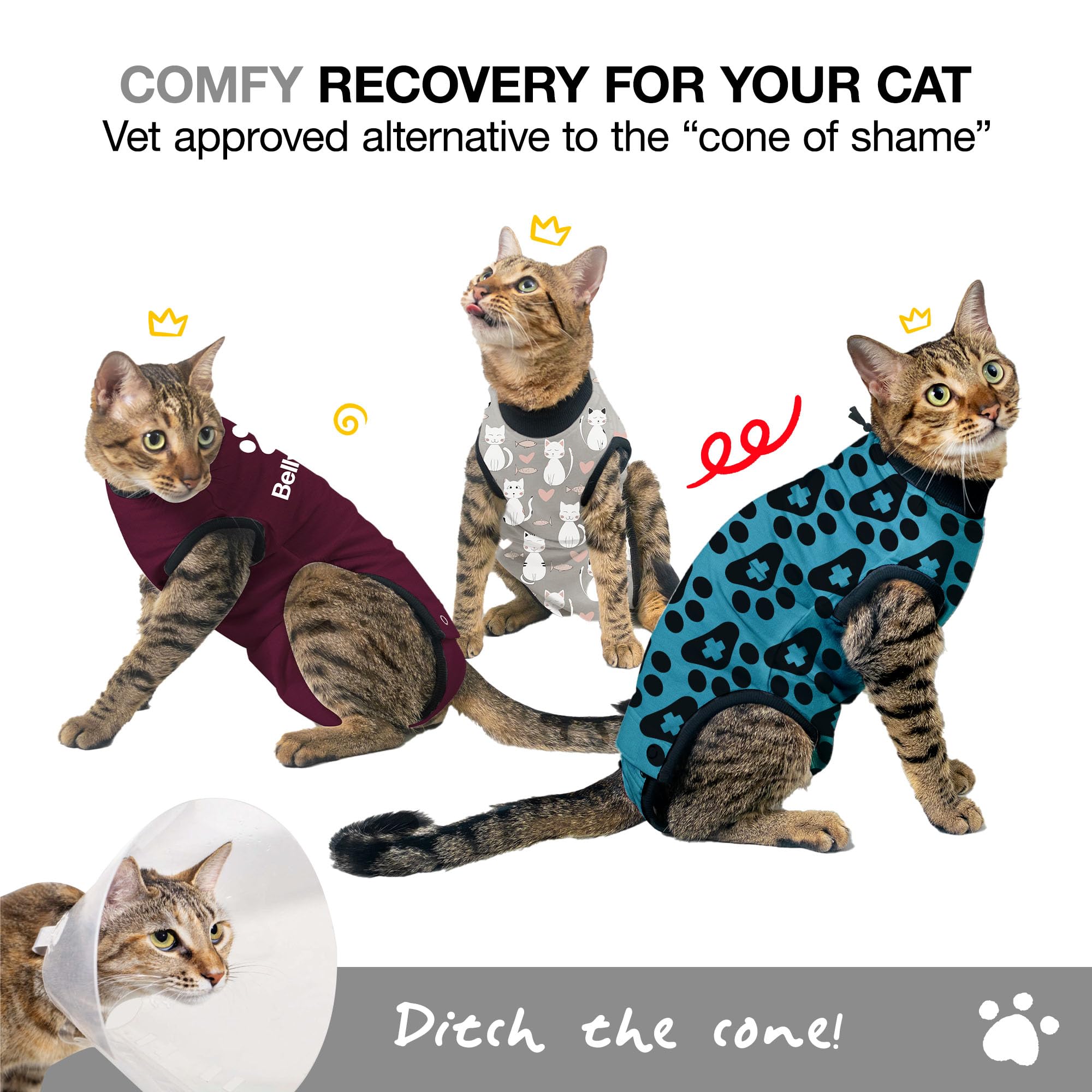 BellyGuard onesie postoperatorio gato: protege heridas manteniendo movilidad.