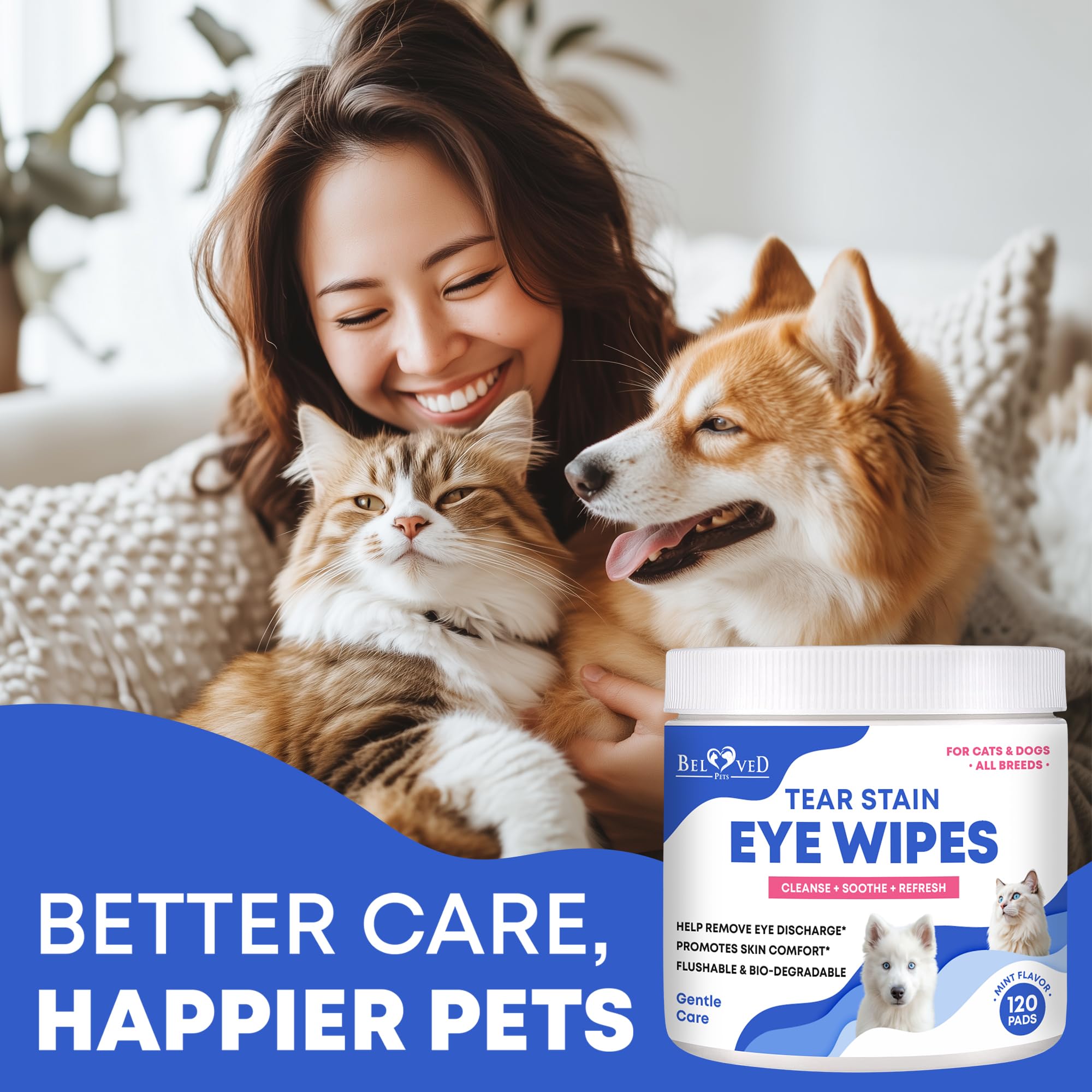 Beloved Pets: alivio de alergias oculares en mascotas, ojos más cómodos.