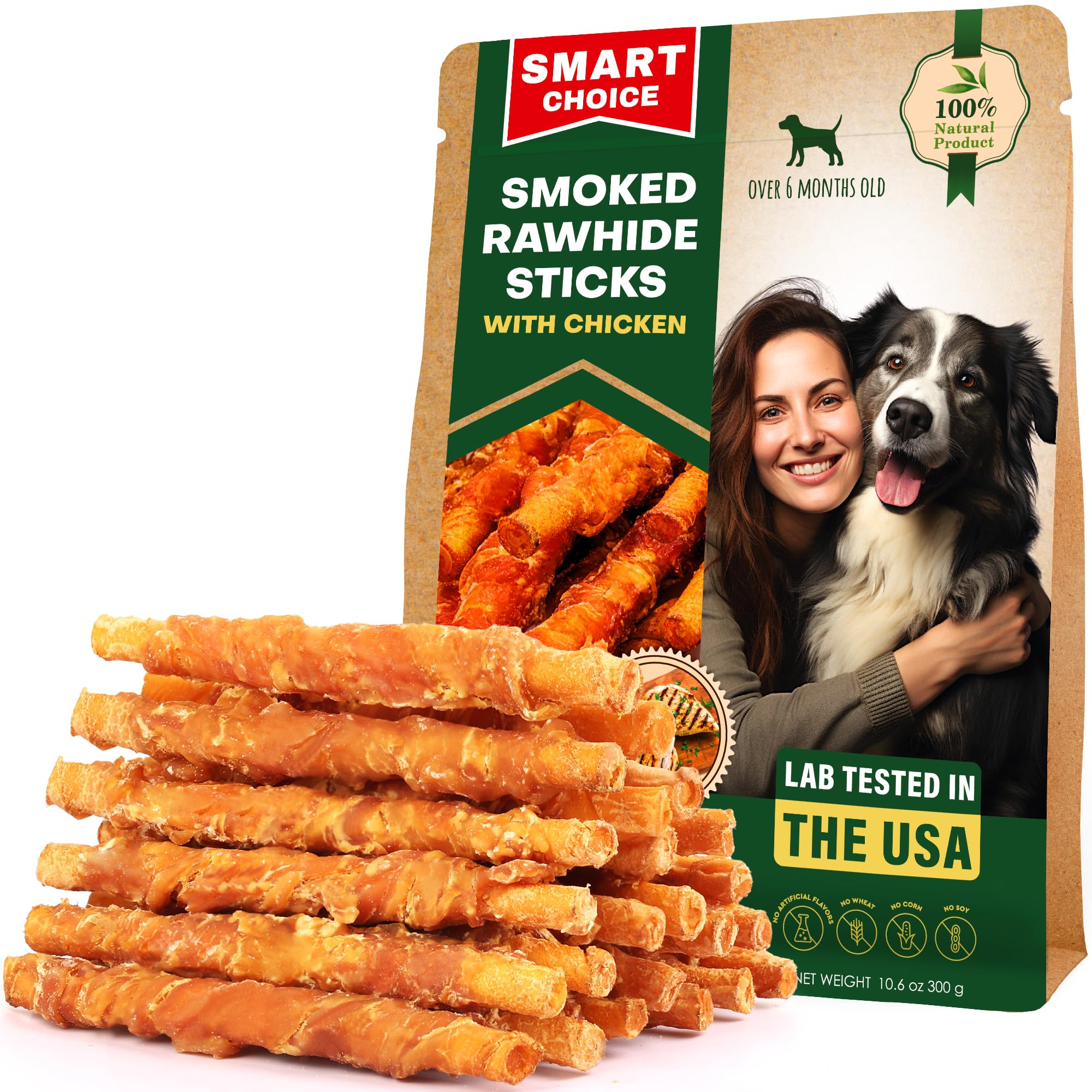 Friandises Beloved Pets bâtonnets rawhide fumés au poulet pour l'entraînement