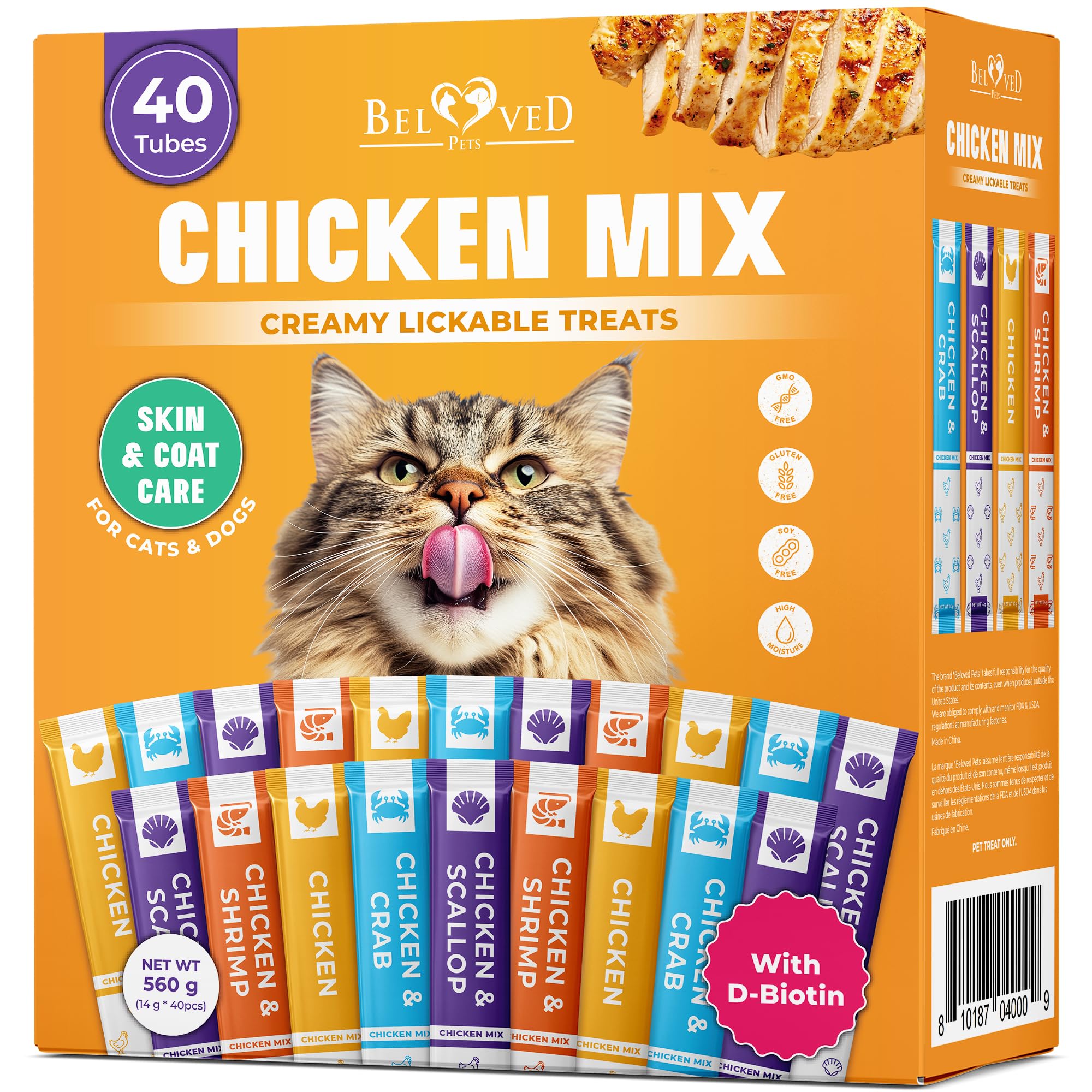Beloved Pets tubos cremosos de pollo, snack sabroso para gatos que hidrata