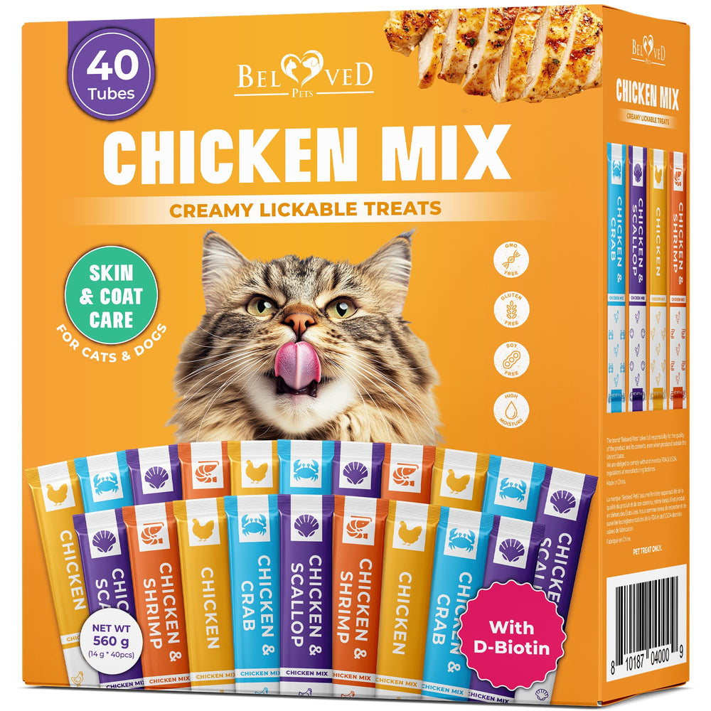 Beloved Pets tubos cremosos de pollo, snack sabroso para gatos que hidrata