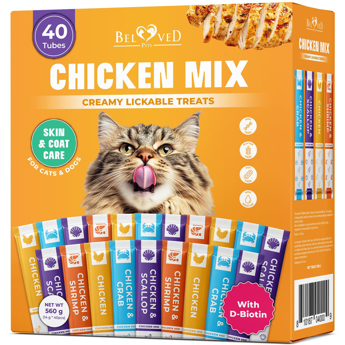 Beloved Pets tubos cremosos de pollo, snack sabroso para gatos que hidrata