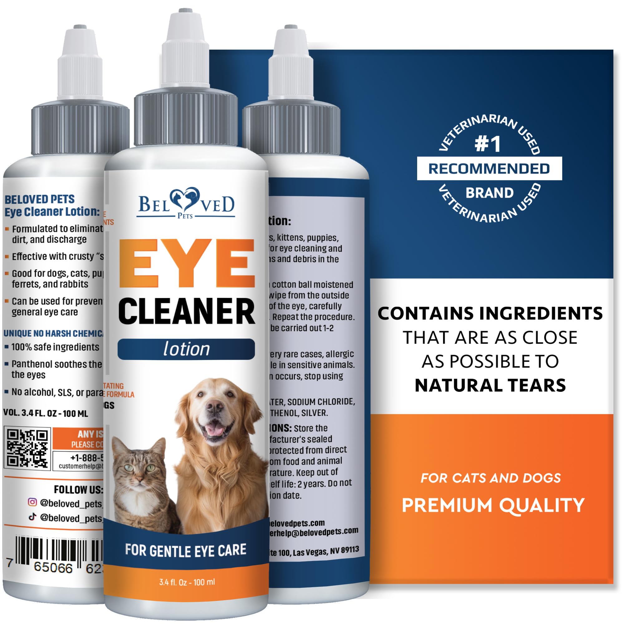 Beloved Pets Gotas para ojos en frasco, limpieza suave de ojos.