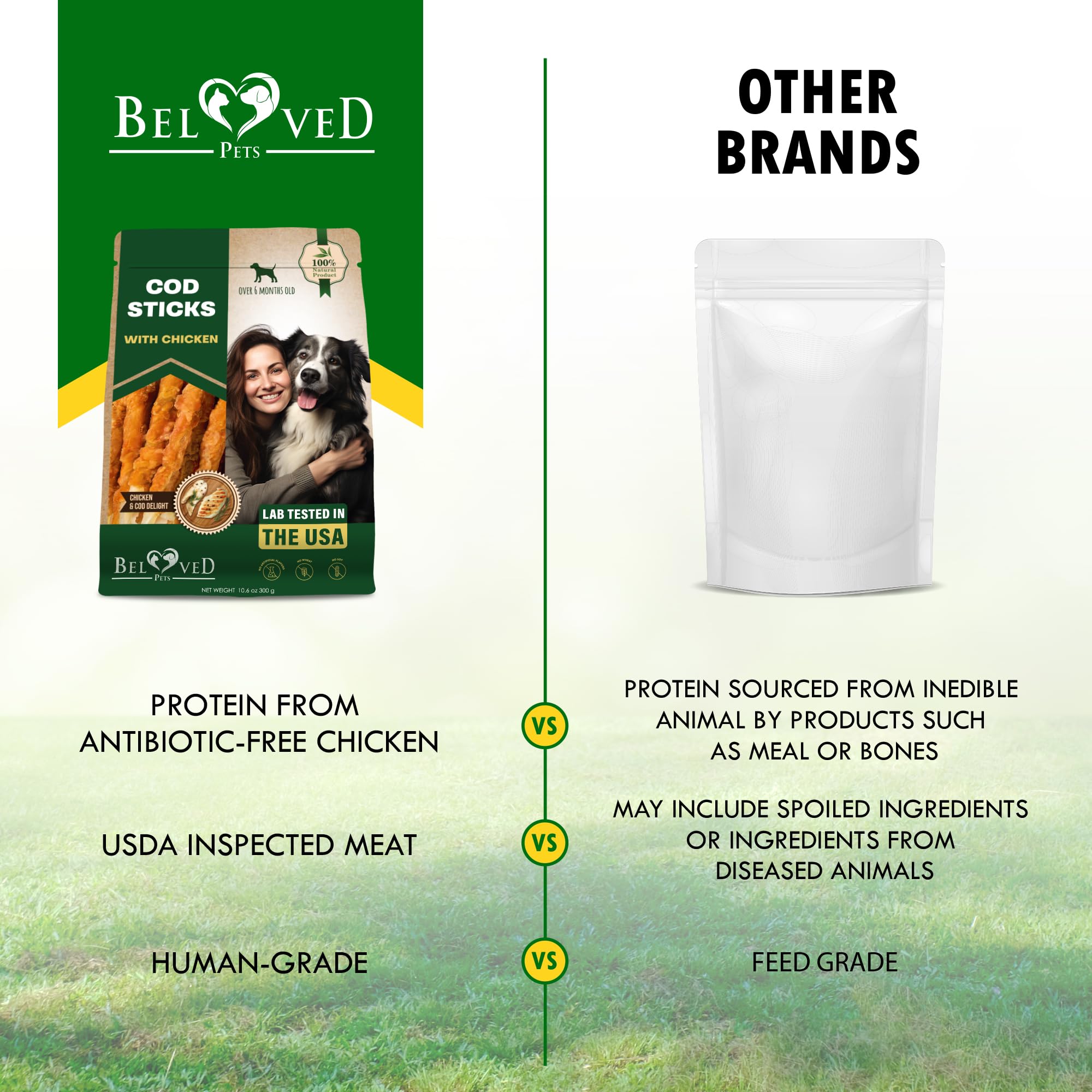 Ingredientes de calidad humana en Beloved Pets palitos de bacalao.