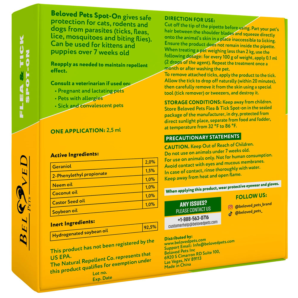Beloved Pets tratamiento natural de pulgas para perros y gatos, opción suave.