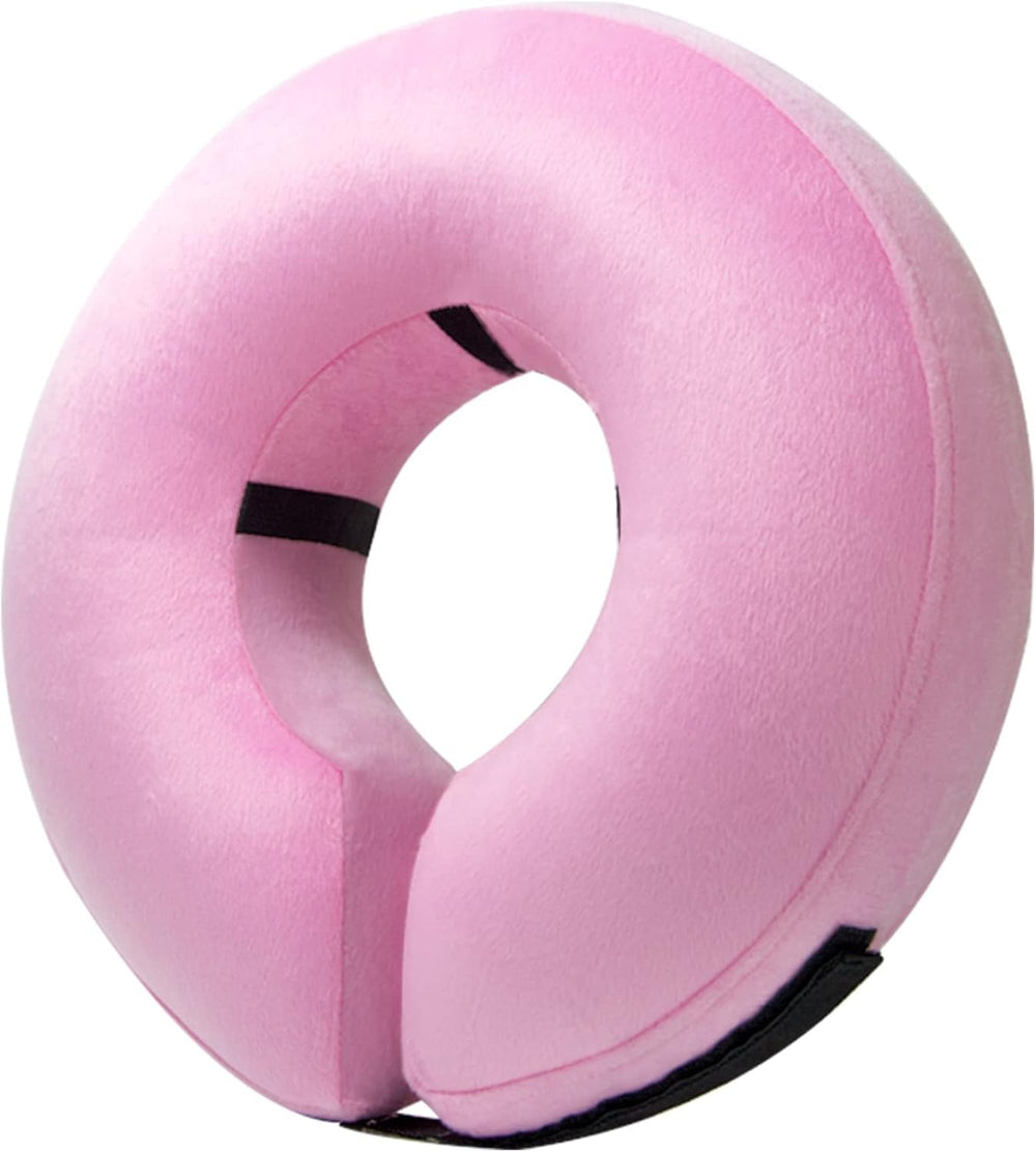  BENCMATE collar inflable para perro rosa, vista frontal, cómodo para comer y beber.