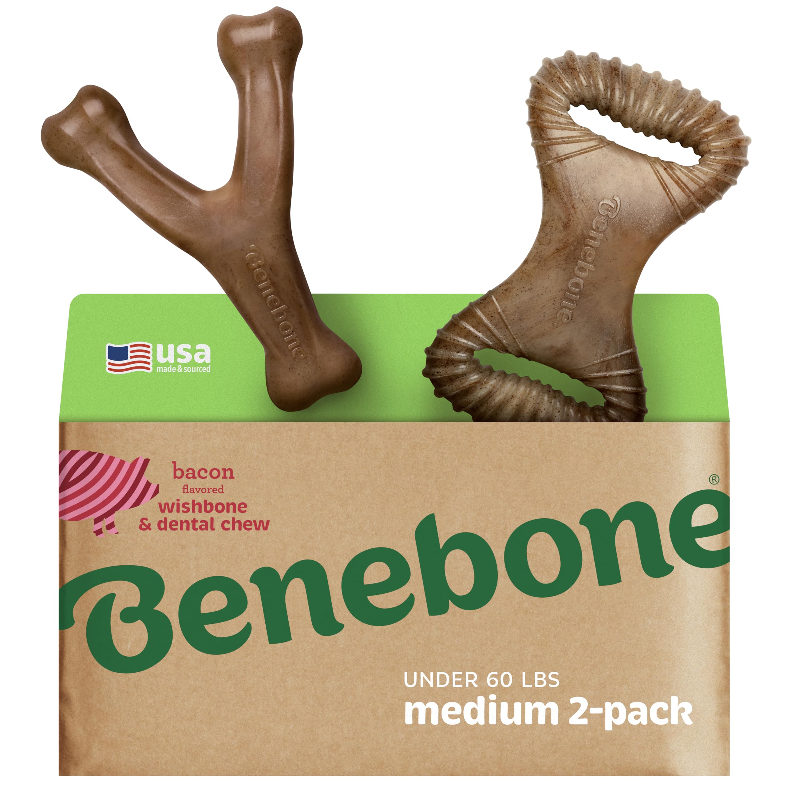 Benebone doble-pack Wishbone y Dental, masticables duraderos para perros activos.