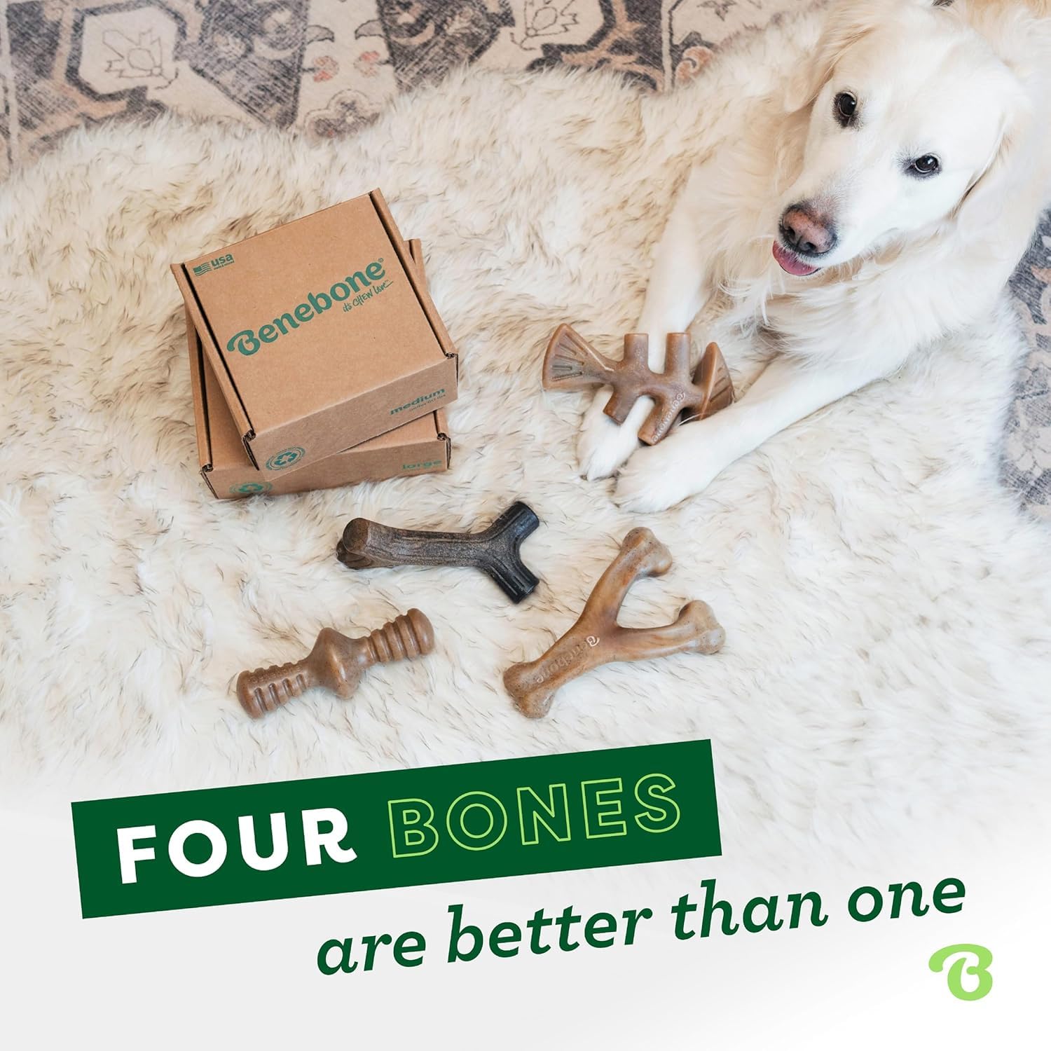 Benebone hecho en EE. UU.: materiales duraderos y control de calidad.