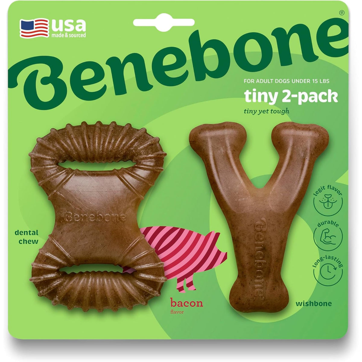 Benebone Mini masticable con bacon real, sabor duradero para perros pequeños.