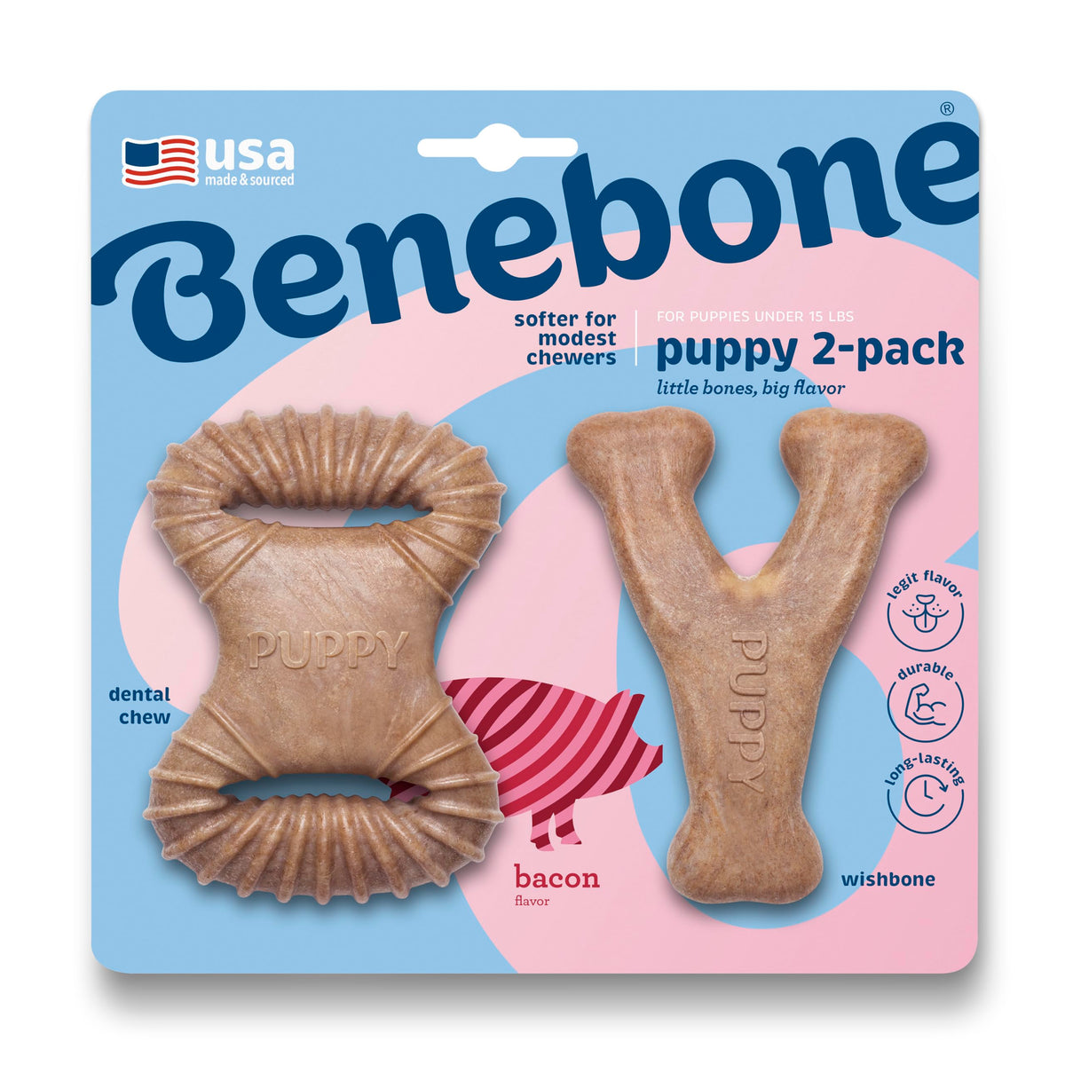 Benebone mordedor dental para cachorro, alivia la dentición y promueve masticación dirigida.