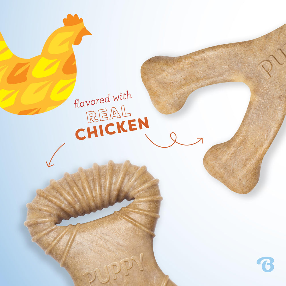 Benebone Puppy hueso con crestas ergonómicas para mordidas seguras.