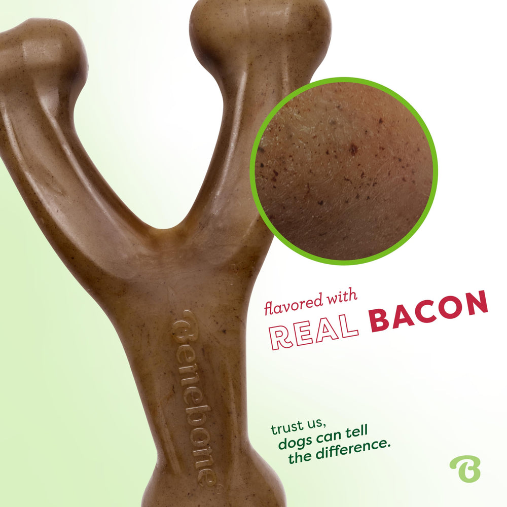 Benebone Wishbone sabor bacon real para estimular sentidos y masticar con gusto.