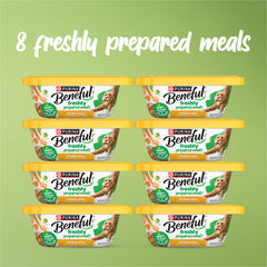 Beneful estofado de pollo con arroz y cebada: ingredientes reales visibles.