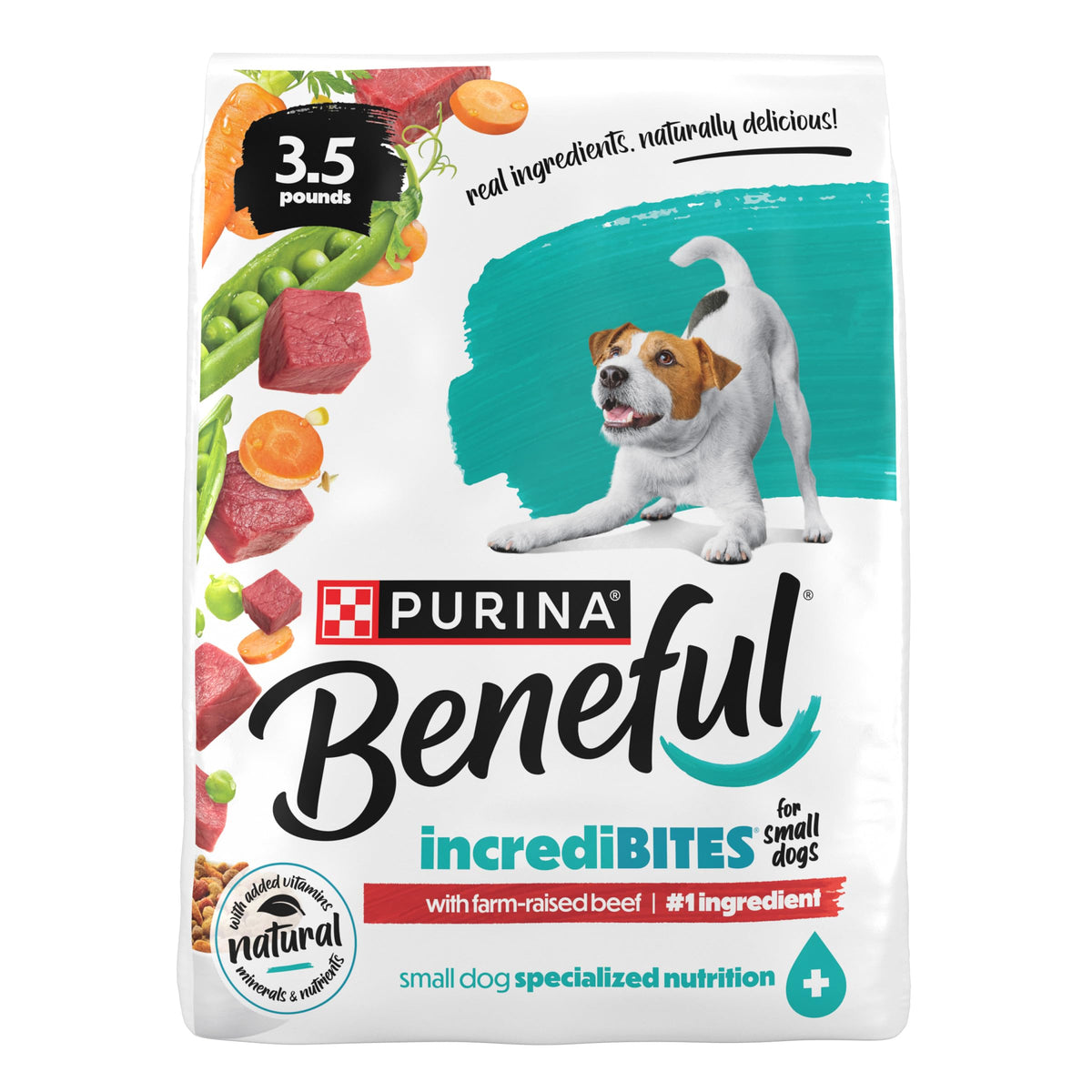 Beneful IncrediBites, carne de granja real como primer ingrediente para perros pequeños.