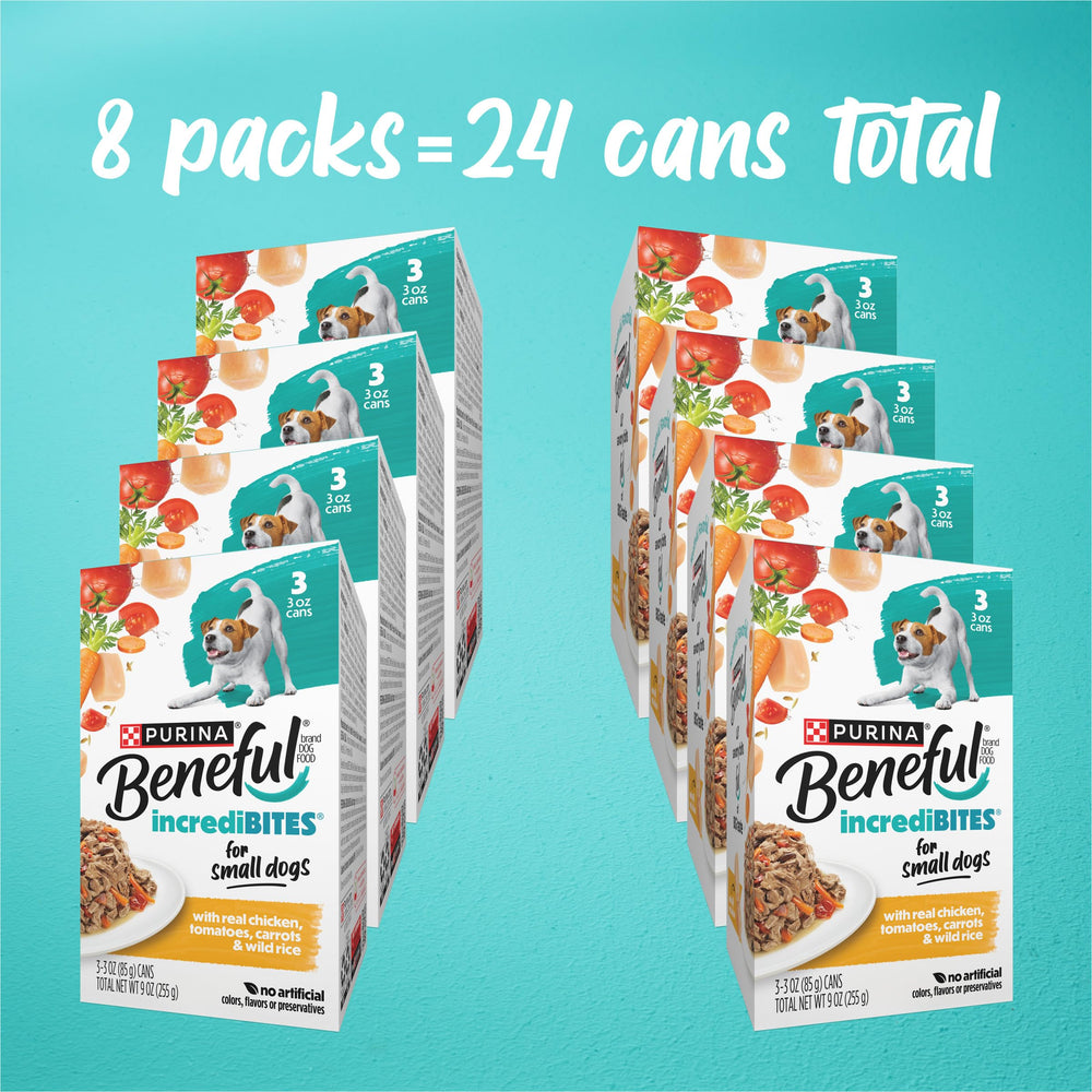 Beneful lata 3oz con salsa gravy y trozos de pollo.
