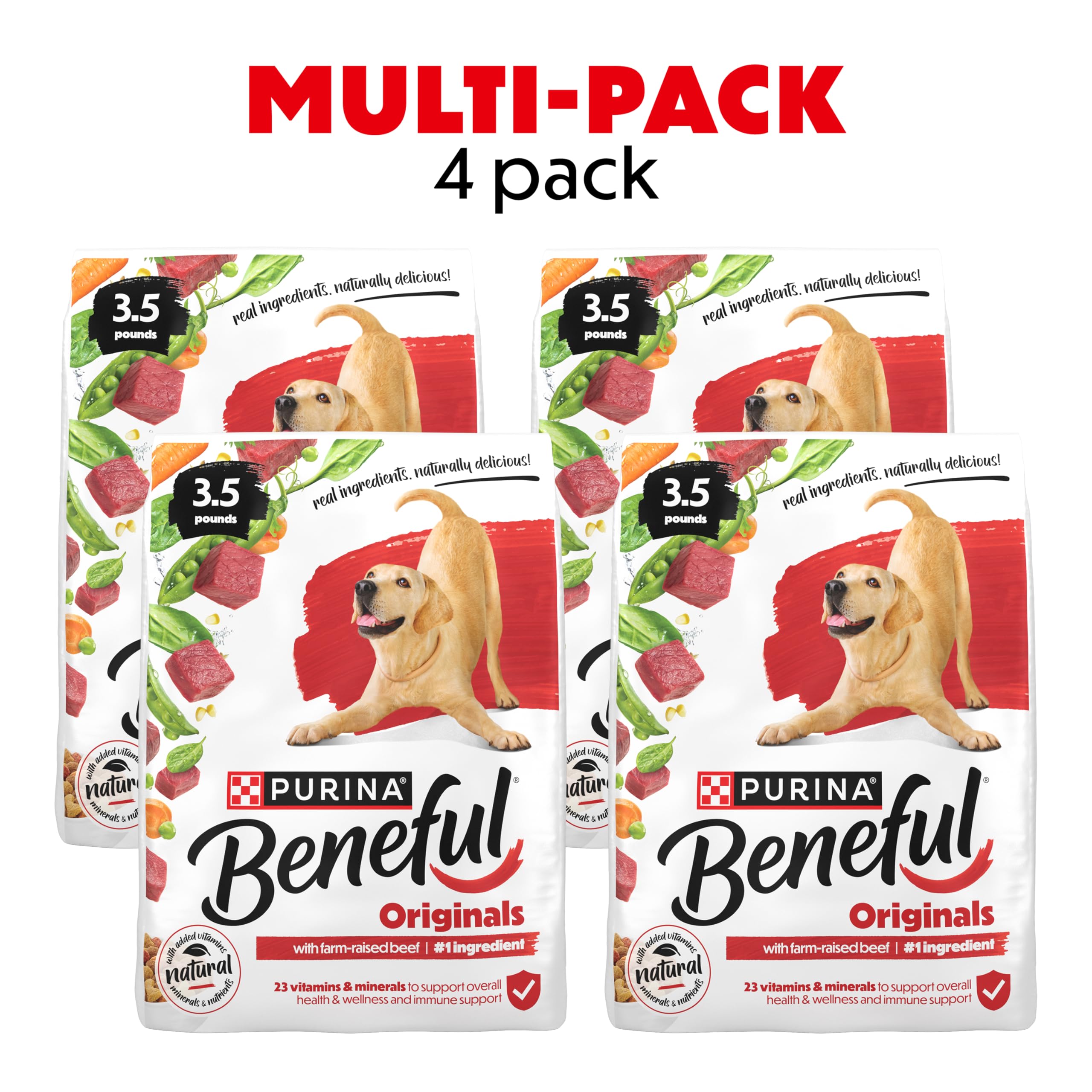 Beneful Originals con carne de granja: verduras como espinaca, guisantes y zanahoria