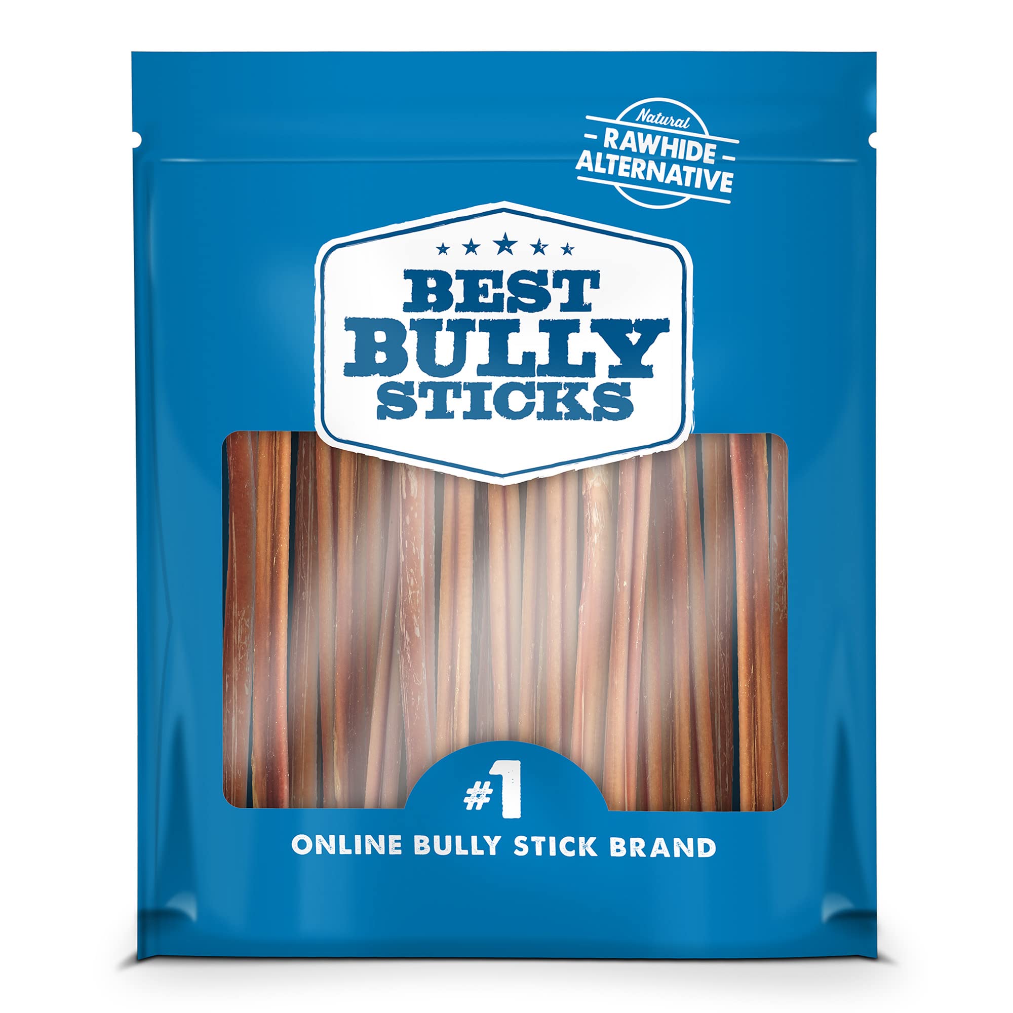 Best Bully Sticks palitos delgados de res, empaque de 24, masticación natural.