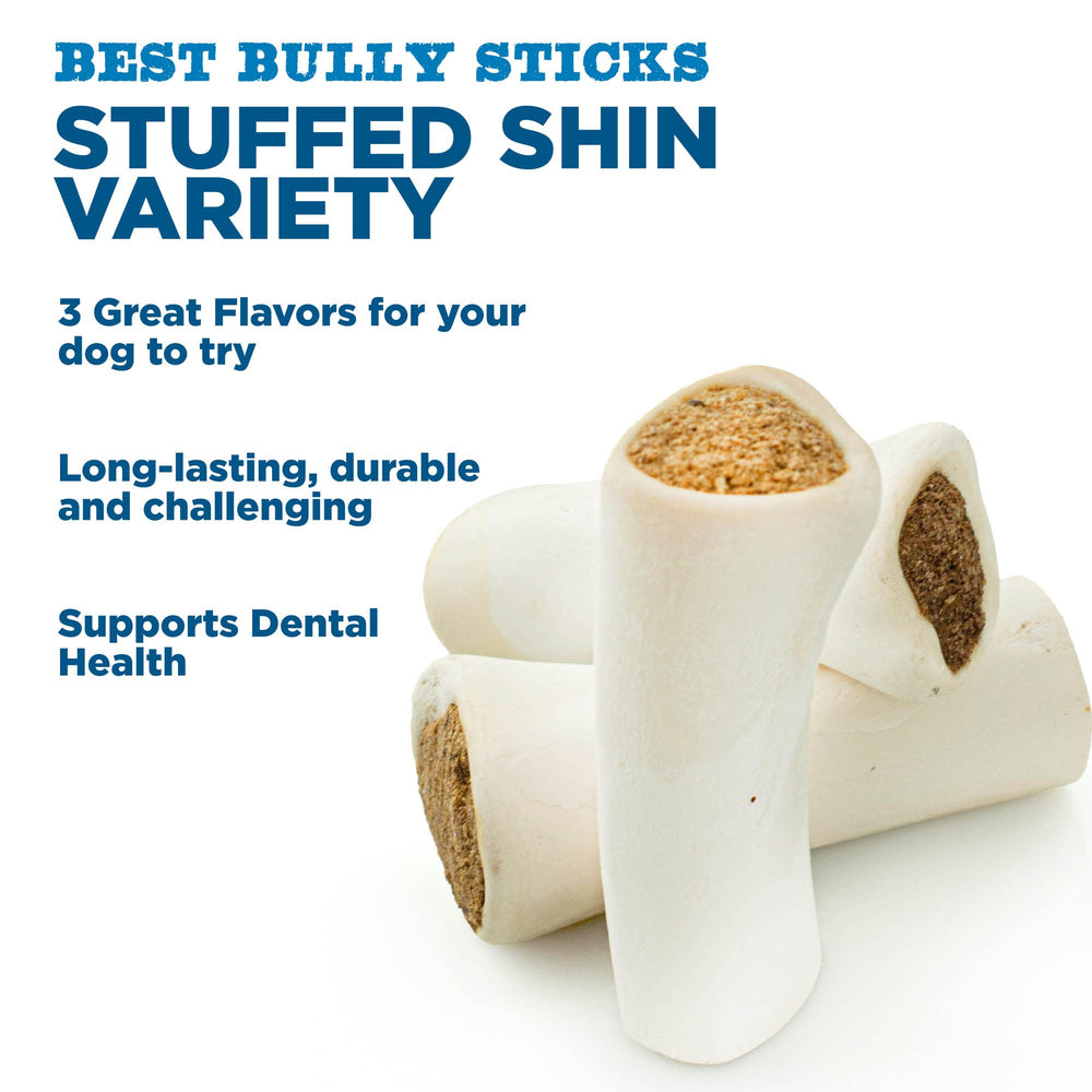 Best Bully Sticks relleno mantequilla de cacahuate en hueso de espinilla para masticar delicioso.