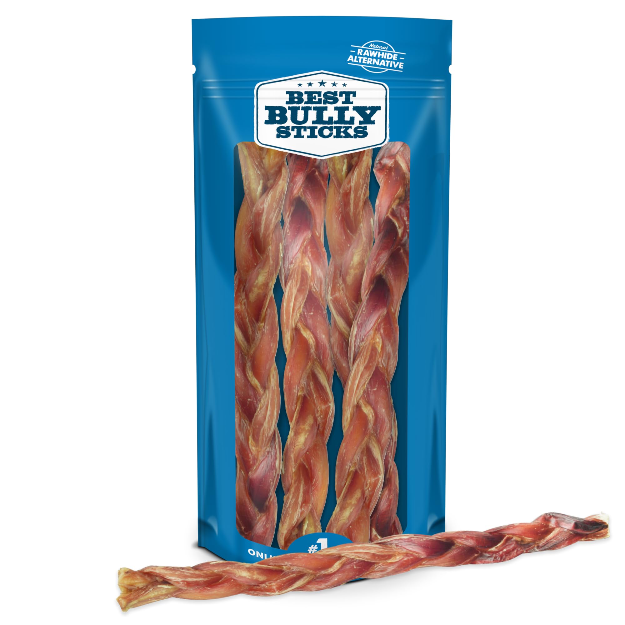 Best Bully Sticks, huesos trenzados 12 pulgadas: masticación prolongada para perros grandes.