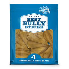 Best Bully Sticks orejas de vaca para perros, empaque de 15 unidades, masticación duradera.