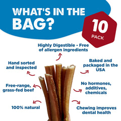 Best Bully Sticks paquete de 10 unidades, snack natural para perros.
