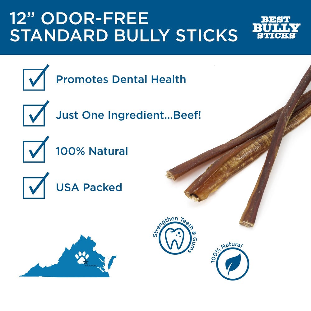 Best Bully Sticks bolsa de 24 unidades para razas grandes, masticación duradera.