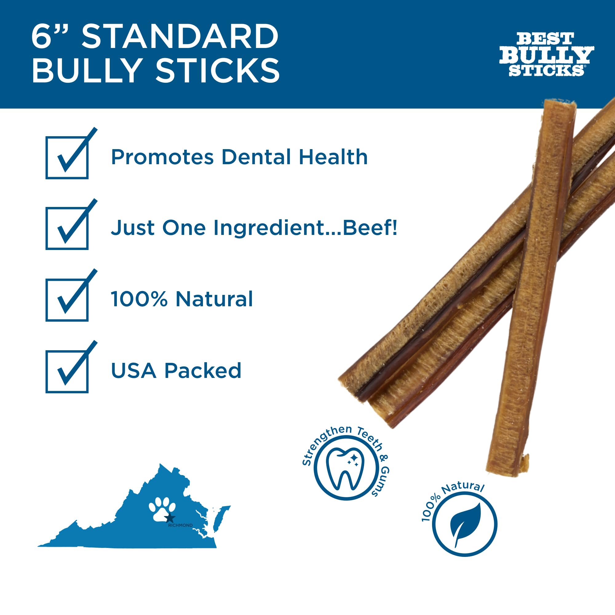 Best Bully Sticks tiras de 6 pulgadas para perros de todos los tamaños.