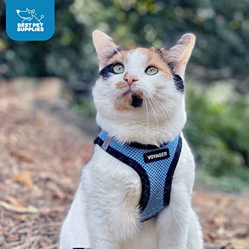 Arnés Voyager de Best Pet Supplies, color azul bebé con ribete negro para mayor visibilidad.