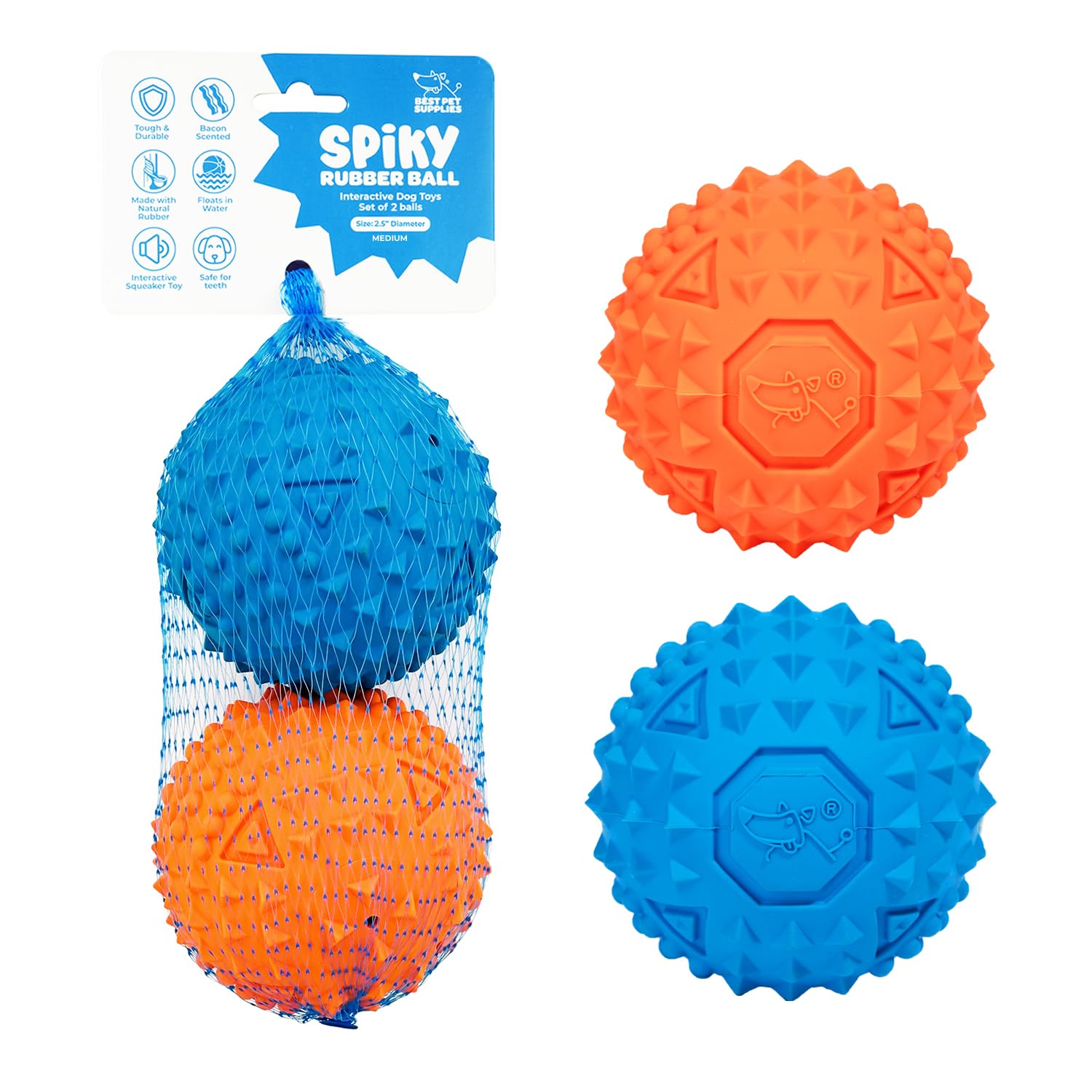 Best Pet Supplies bola espinosa interactiva azul/naranja para perros activos, estimulando juego.