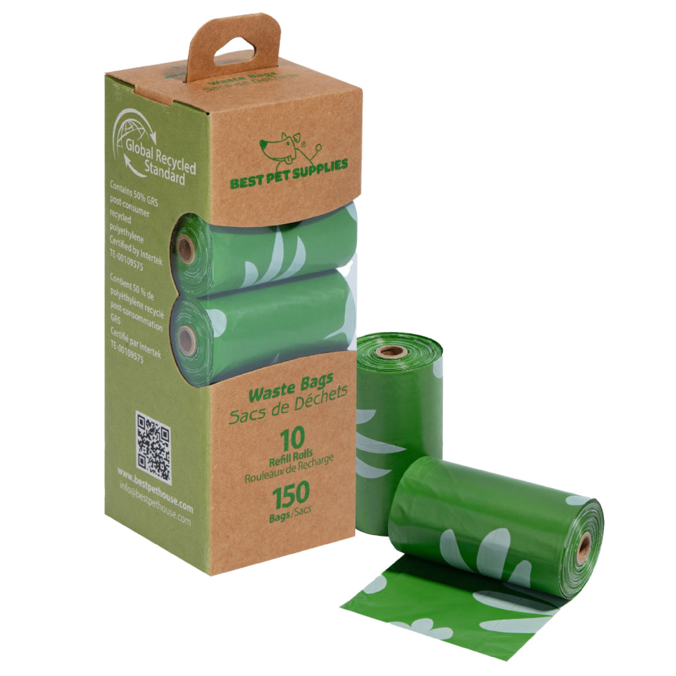 Bolsas Best Pet Supplies para desechos de perro, 150 uds, verdes, ideal para paseos y recogida rápida.