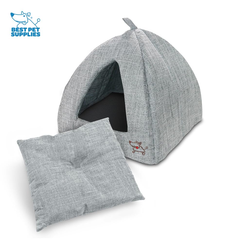Best Pet Supplies cama gato cueva interior gris, privacidad para mascotas pequeñas.