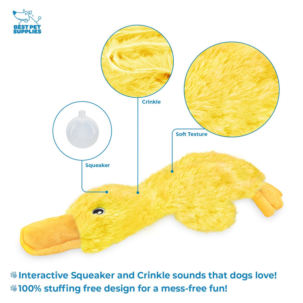 Best Pet Supplies juguete pato crujiente amarillo lateral, fomenta juego activo