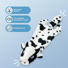 Best Pet Supplies juguete sin relleno con cierre inferior, detalle de la vaca grande