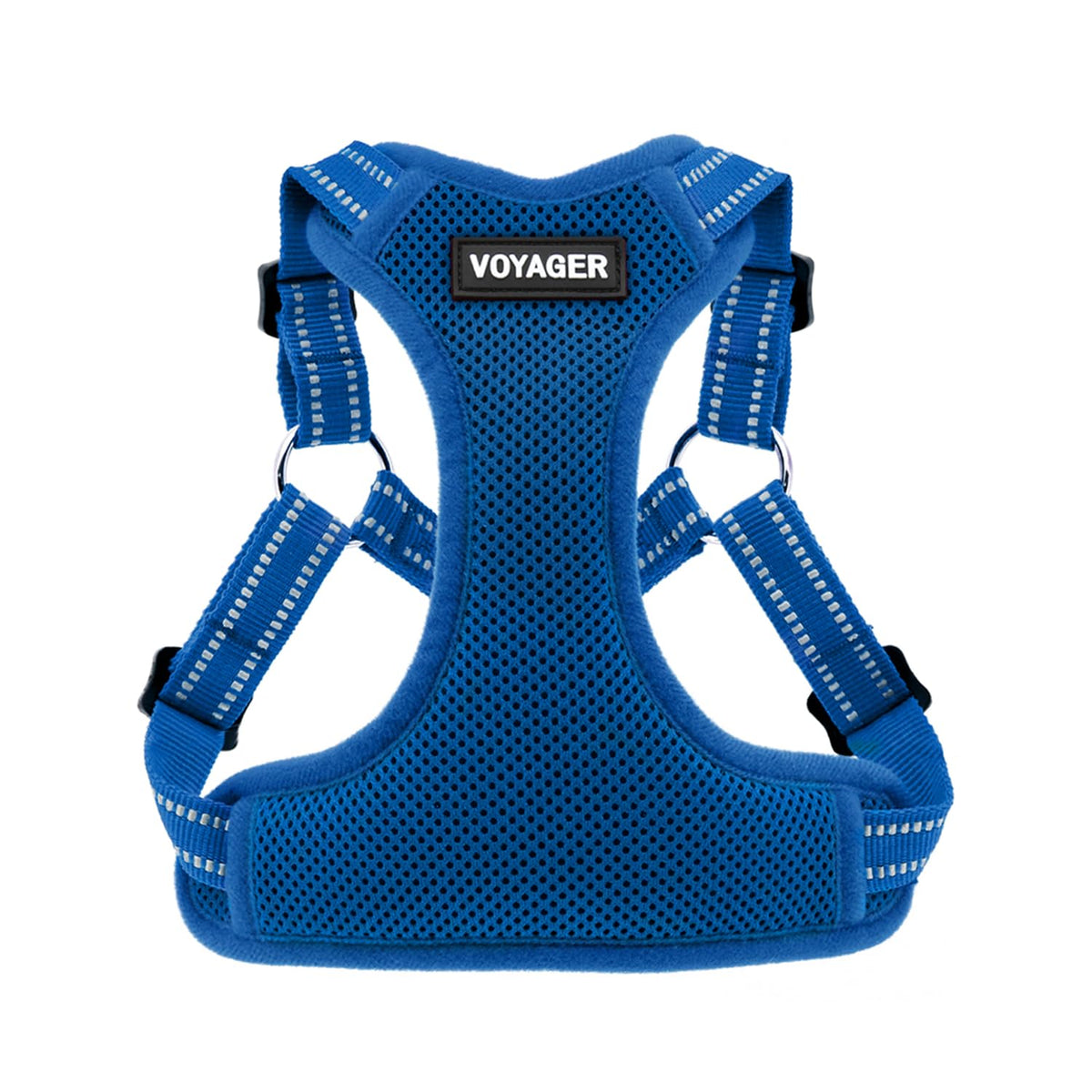 Arnés Voyager de Best Pet Supplies, paso-entrada y malla azul para paseos cómodos.
