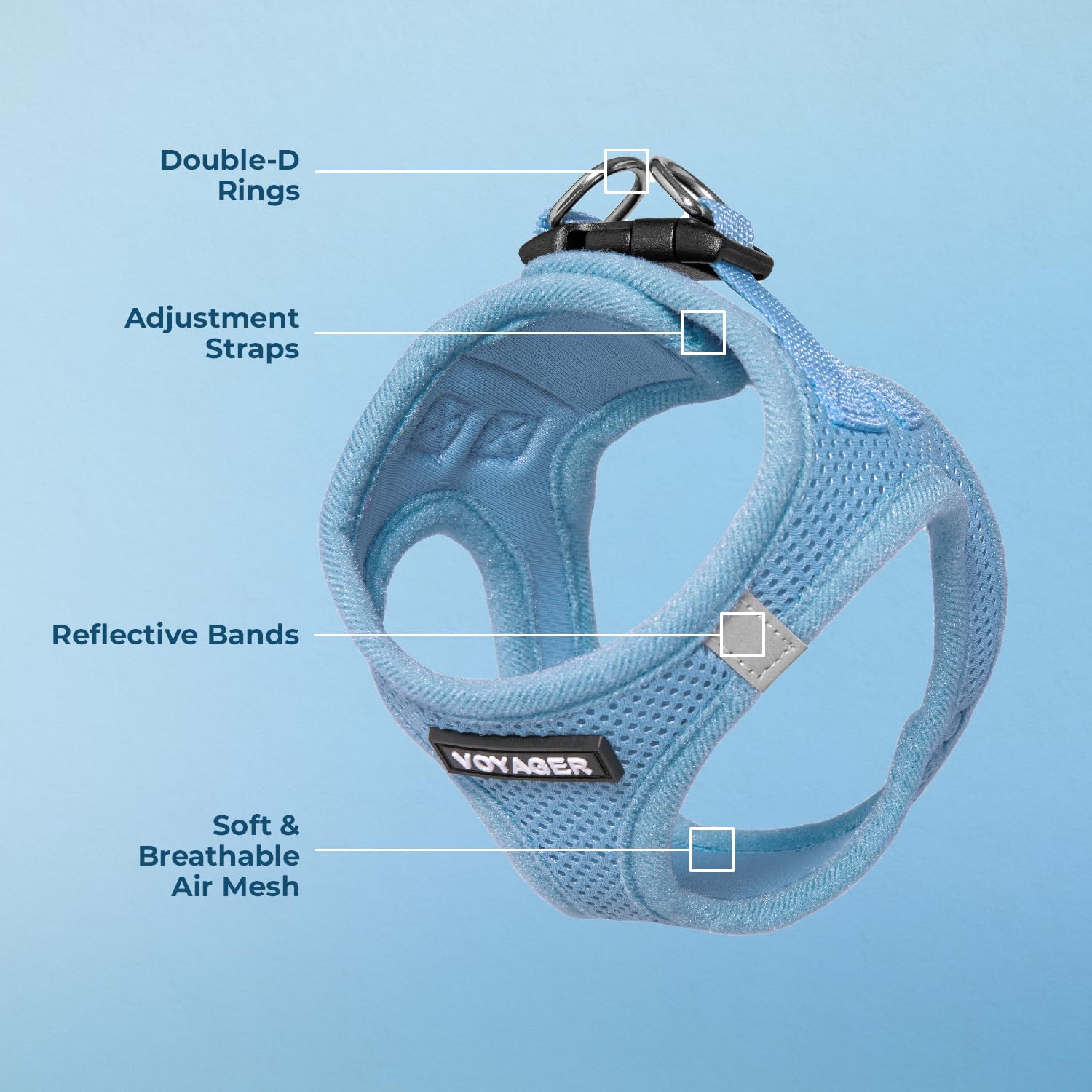 Sistema de seguridad triple con velcro, hebilla y anillas.